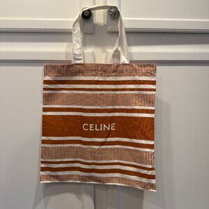 Celine 100% Recycled Cotton Tote Bag Burnt Orange Striped Designer